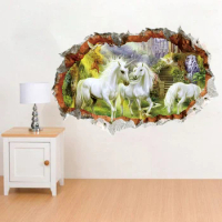 3D Unicorn Horse Wall Sticker Animal Tiger Dinosaur Home Decor Art Mural Furniture Panel Window Sticker Kids Room Wall Sticker