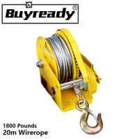 1800 Pounds 20m Wirerope Hand Operated Winch Small Portable Winch Manual Traction Hoist Winch Crane Bidirectional Self-locking