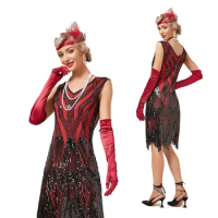 2022 Hot Sale Sexy Dress Vintage 1920s Flapper Sequins V-Neck Dress Great Gatsby Costume Cocktail Party Charleston Dress