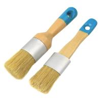 3Pcs Natural Bristle Brush Handle Round&amp;Flat&amp;Pointed Chalk Paint Wax Brush