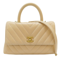 【二手名牌BRAND OFF】CHANEL 香奈兒【再降價】粉膚色 牛皮 山型紋 Coco Handle 23 肩背包 (無卡)