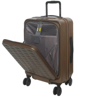 【LAMADA 藍盾】20吋前開式炫麗格紋系列行李箱/登機箱(棕)