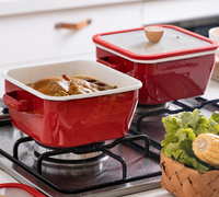 摩登主婦湯鍋加厚紅色燜煮火鍋家用燃氣電磁爐專用雙耳燉鍋搪瓷鍋