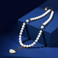 【巴黎精品】珍珠項鍊和闐玉吊墜-8-9mm天然淡水珍珠女飾品p1ax13