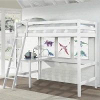 Caspian Youth Solid Wood Twin Loft Bed for Kids Room White bed frame for baby toddlers bedroom furniture