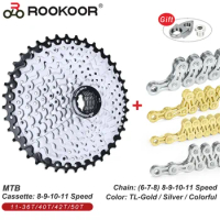 Rookoor 8 9 10 11 Speed 11-36T 40T 42T 50T Mountain Bike Bicycle Cassette Chain Combined Set MTB Parts Freewheel For Shimano