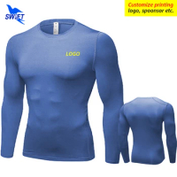 Customized LOGO Men Compression Running T Shirt Long Sleeve Fitness Training Tshirt Jogging Gym Sportswear Quick Dry Rashgard