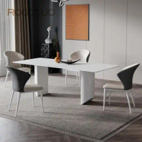 Dining Room Furniture White Table And Chair Combination Modern Design Granite Marble 2 Meters 6 People Minimalist Kitchen Table