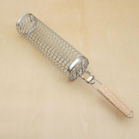 304 Stainless Steel BBQ Grill Basket Portable Box for Outdoor Barbecue, Rotating Wire Mesh Tube Acce