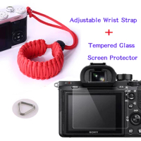 Tempered Glass Screen Protector for Sony A7II A7RII A7M3 A7RIII A7RIV A7C A7S3 A1 FX3 camera LCD Film and Adjustable Wrist Strap