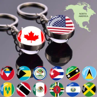 North American Countries Flag Keychains Glass Ball Keyring United States Mexico Canada Country National Flag Jewelry Key Chains