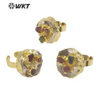 WT-R400 WKT 2022 simple nice Natural raw crystal quartz and tourmaline Rings Opening Adjustable Rings Women Jewelry Fashion