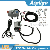 Aspligo Electric Air Conditioner Compressor 12V DC Car Air Conditioning Compressor Set for Truck Bus Automotive Tractor Aircon