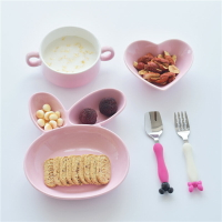 一人食兒童餐具分隔盤卡通兔子盤早餐碗水果分格盤單人餐具套裝
