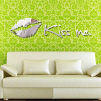 acrylic sweet kiss me mirror wall sticker for home interior deco , creative wall stickers , 3d acrylic wall mirror sticker