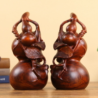紅木雕刻工藝品東陽木雕葫蘆家居風水擺件花梨木質實木福祿擺件