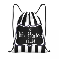 Custom A Tim Burton Film Drawstring Bag Women Men Lightweight Horror Fantasy Movie Sports Gym Storage Backpack