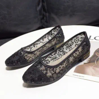 Women's casual Shoes Flat Heel Round Toe Elegant Lace Loafer Black Lace Ballet Flats