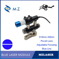 Powell Lens Blue Line Laser Diode Module Adjustable Focusing D16mm 450nm 20mW 5V 12V 24V Line Laser+Bracket+Power Supply