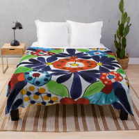Colorful maximalist Puebla talavera pottery ornamental mexican azulejo tile Throw Blanket Camping Luxury St Blankets