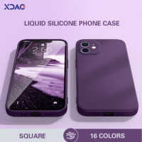 Square Back Cover for Apple iPhone 12 Luxury Shockproof Candy Pure Color Liquid Silicone Camera Protection Soft Phone Case Funda
