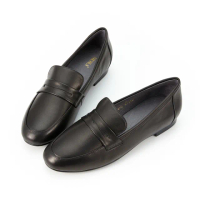 【HERLS】樂福鞋-全真皮基本款橢圓頭便仕樂福鞋(黑色)