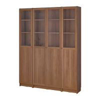 BILLY/OXBERG 書櫃附門板／玻璃櫃門組合, 棕色 胡桃木紋, 160x202 公分