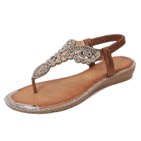 Yasirun Large Size Hollow Cross-border Flat Rhinestone Sandals Bohemian Style Comfortable Women's Sh