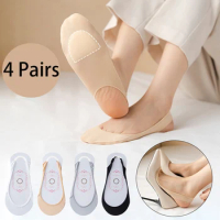 4 Pairs Women Summer Invisible Half-Palm Boat Socks for High Heels Shoes Silicone Non-Slip Sock Female Suspender Thin Socks