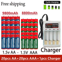 Rechargeable Battery 1.5V AA 9800Mah 1.5V AAA 8800Mah Alkaline with Charger for Computer Clock Radio Video Game Digital Camera
