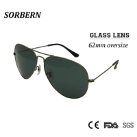 Sorbern 62MM Pilot Oversized Sunglasses Men Glass Lens Sun Glass for Man Google Eyewear Shades Men Glasses oculos masculino