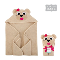 美國  luvable friends  嬰幼兒動物造型100%純棉連帽浴巾/包巾_高雅棕熊  (LF57172)