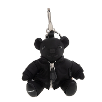BURBERRY 經典帆布飛行夾克造型皮革泰迪熊吊飾/鑰匙圈 (黑色)