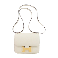 Hermes 愛馬仕 Mini Constance 18cm W刻 Swift 小牛皮斜背包(I2奶油白/金釦)