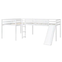 L-Shaped Twin Size Loft Bed with Ladder and Slide, Sturdy Frame, Simple Style, Children Bed for Bedroom, Save Space, White