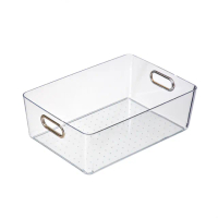 【Dagebeno荷生活】透明金邊提手輕奢收納盒 加厚款桌面櫥櫃提把整理盒(中號)