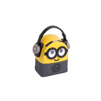 FION FION Minions Bob and Music Backpack Woman Cute Bag Denim with Cow Leather