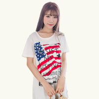 棉T--台灣製造美式風格色塊塗鴉國旗印圖短袖圓領長版上衣(白.灰M-2L)-T111眼圈熊中大尺碼