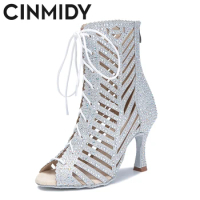 CINMIDY New Ballroom Performance Shoes Professional Latin Dance Shoes For Women Sexy Pole Dance Boots Soft Sole Party High Boots