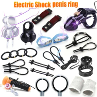 Electric Shock CB6000 Cock Cage Scrotal Sleeve Electric Stimulation Bead Massage Enlarge Penis Ring Medical Theme Male Sex Tool