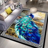 3D Peacock Printing Carpet Living Room Coffee Table Floor Mat Bedroom Bedside Mat Corridor Anti-fouling Decorative Floor Mat