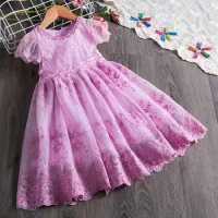 Vintage Girl Dress Embroidery Lace Flower Dress Children Short Sleeve Birthday Party Vestido Summer Toddler Girl Clothes 3-8 Yrs