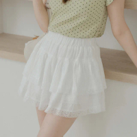【Queenshop】女裝 雙層蕾絲設計蛋糕短裙 兩色售 現+預 03010848