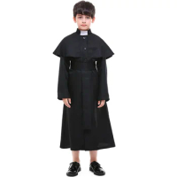 Halloween Easter Costumes Boy Boys Priest Father Costume Preacher Clergyman Cosplay Fantasia Robe for Kids Children