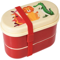英國 Rex London 圓形三層午餐盒/便當盒/野餐盒(附2入餐具)_動物樂園_RL26555