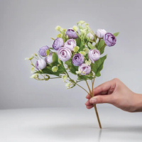 【Floral M】法式花園紫色圓葉小玫瑰花束仿真花花材（1入組）(人造花/塑膠花/假花/裝飾花)