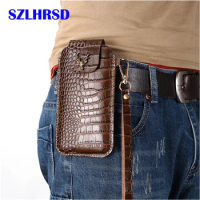 Wrist Men Genuine Leather Case Mobile Phone Waist Bag Wear Belt Verticle Waist Bag for Samsung Galaxy J4 Plus J3 J6 J7 J4 J8
