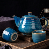 窯變藍色茶壺陶瓷湯壺冷水壺瓷器 湯水壺 小茶壺配茶杯 單人茶具