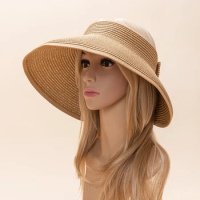 2023 Spring Summer Straw Hat Visors Cap Foldable Wide Large Brim Sun Hat Beach Hats For Women Straw Hat UV Protection