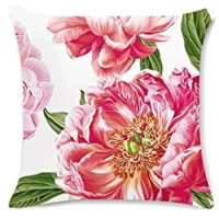Peony Flower Pillow Case 45x45cm Pink Flowers and White Short Plush Sofa Bed Decorative Cushion Cover Sofa Bed Family